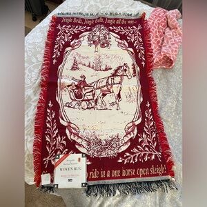 Red and White Holiday Woven Rug